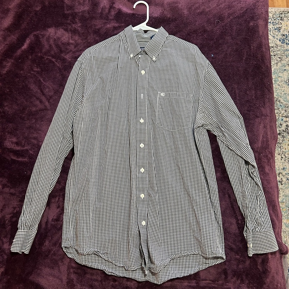 Izod Men's Black and White Gingham Shirt